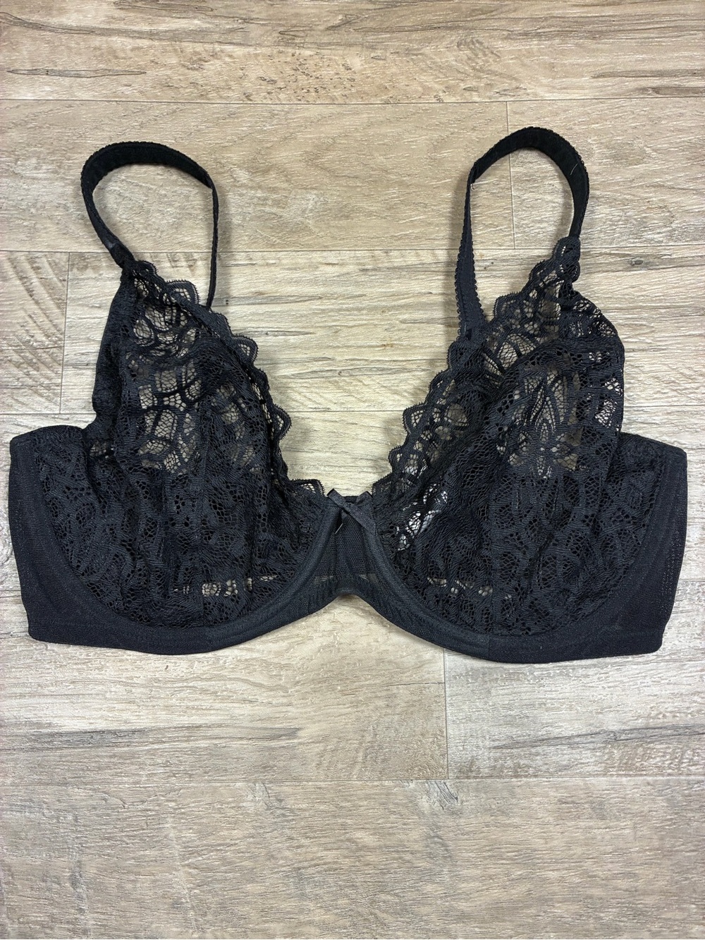 Glamorise Black Lace Underwired Unlined Sheer Minimizer Bra